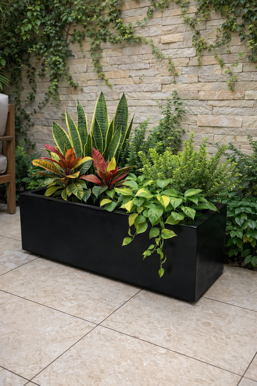 Austrian Artisan RectaFrame architectural fiberglass planter with sleek rectangular design and modern aesthetic.