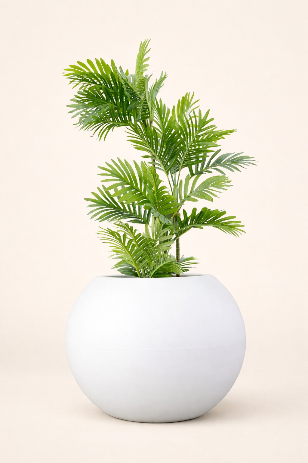 Sculptural fiberglass planter called The Globe by Austrian Artisan, featuring a round, artistic design suitable for indoor or outdoor use.